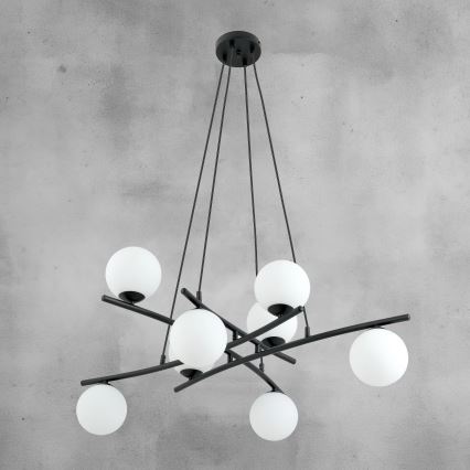 Chandelier on a string ESSA 8xE14/10W/230V black/white