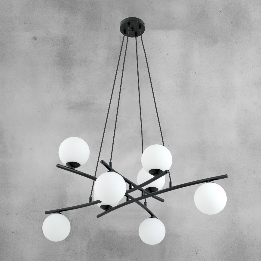 Chandelier on a string ESSA 8xE14/10W/230V black/white