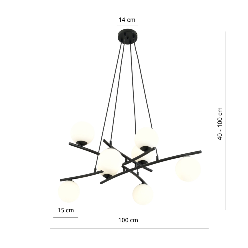 Chandelier on a string ESSA 8xE14/10W/230V black/white