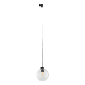 Chandelier on a string for 1-phase rail system CUBUS 1xE27/15W/230V black/clear