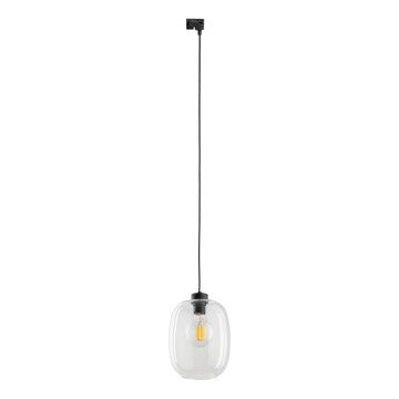 Chandelier on a string for 1-phase rail system ELIO 1xE27/15W/230V black/clear