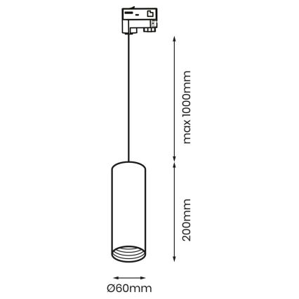 Chandelier on a string for 3-phase rail system PIPE 1xGU10/25W/230V black