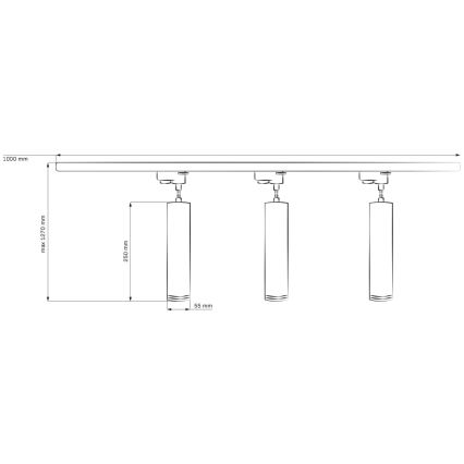 Chandelier on a string for rail system MARIBEL 3xGU10/10W/230V + 1 m rail system black