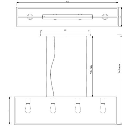 Chandelier on a string FRAME 4xE27/60W/230V black