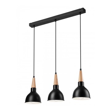 Chandelier on a string FRANCESCA 3xE27/60W/230V black/beech