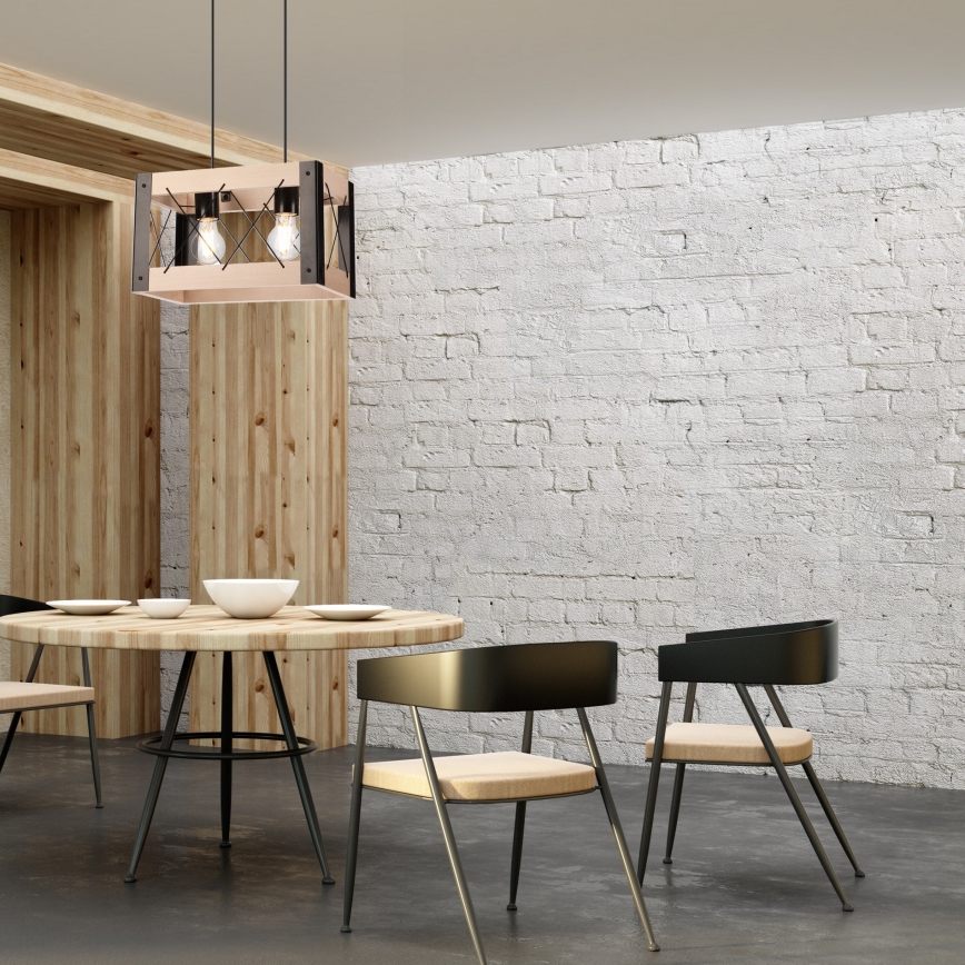 Chandelier on a string FRIDA 2xE27/60W/230V black/beige beech