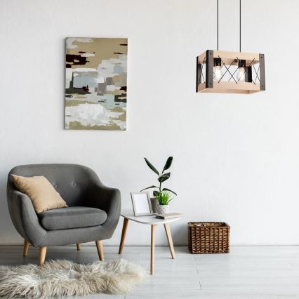 Chandelier on a string FRIDA 2xE27/60W/230V black/beige beech