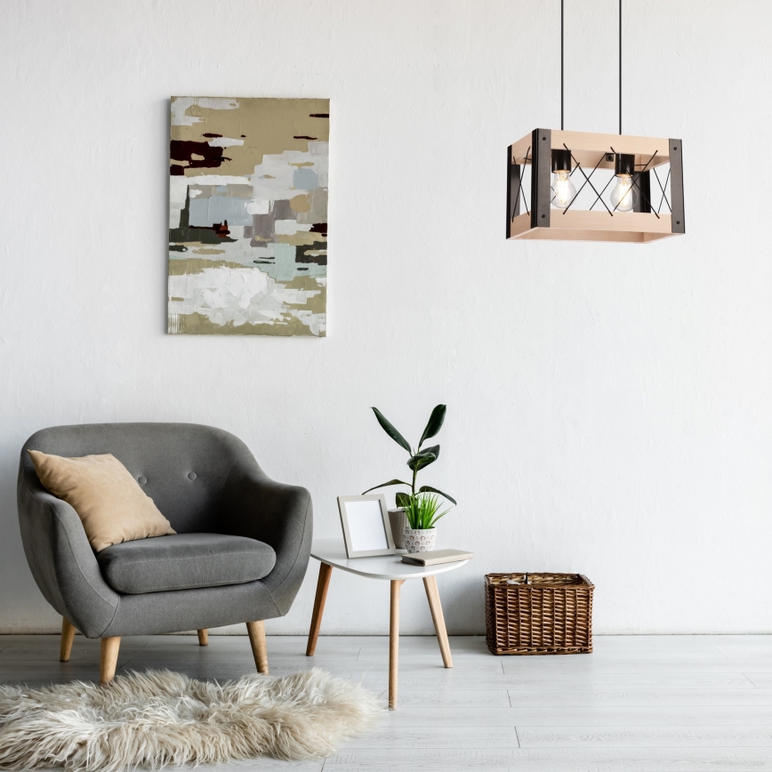Chandelier on a string FRIDA 2xE27/60W/230V black/beige beech