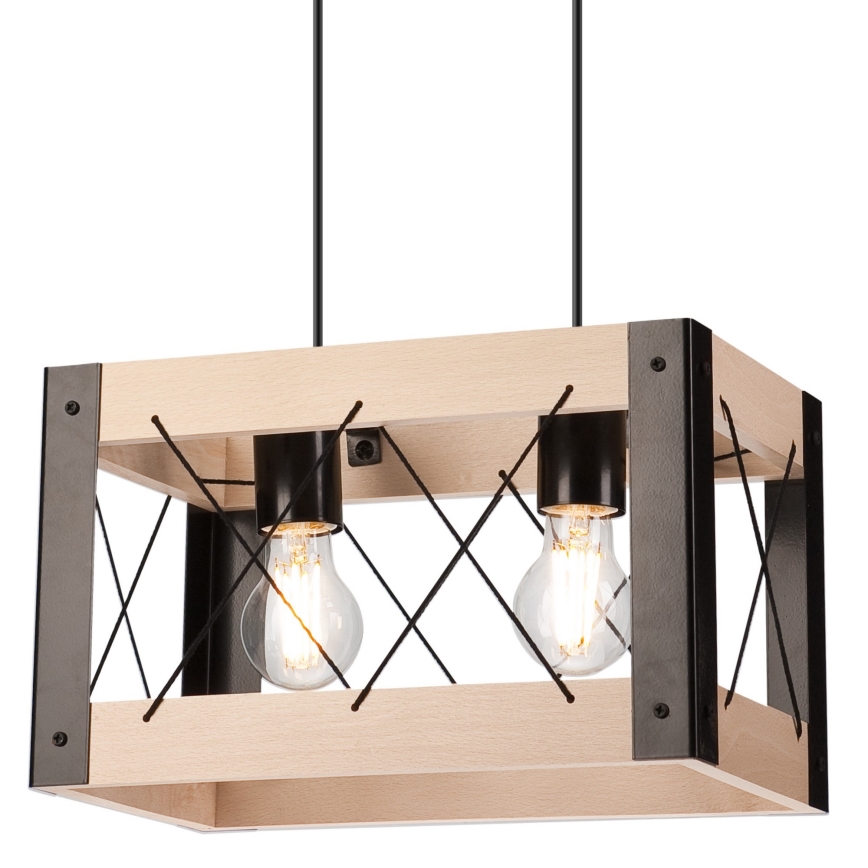 Chandelier on a string FRIDA 2xE27/60W/230V black/beige beech