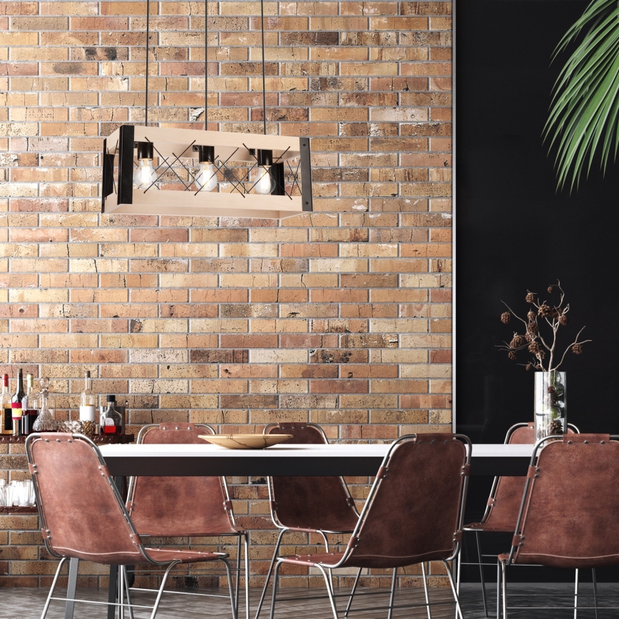 Chandelier on a string FRIDA 3xE27/60W/230V black/beige beech