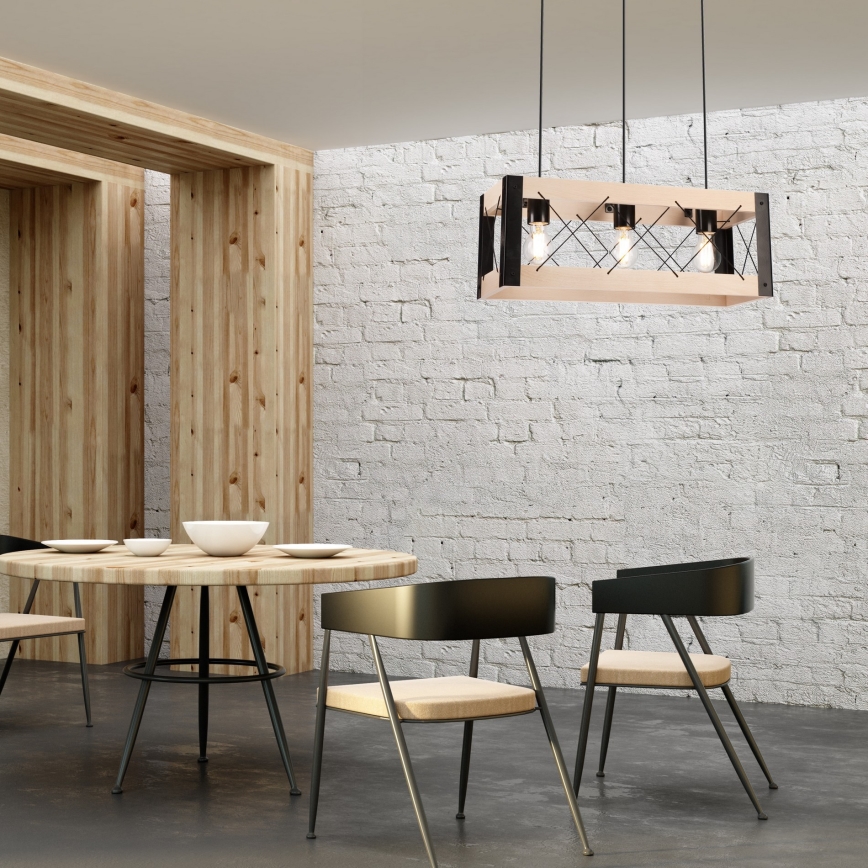 Chandelier on a string FRIDA 3xE27/60W/230V black/beige beech