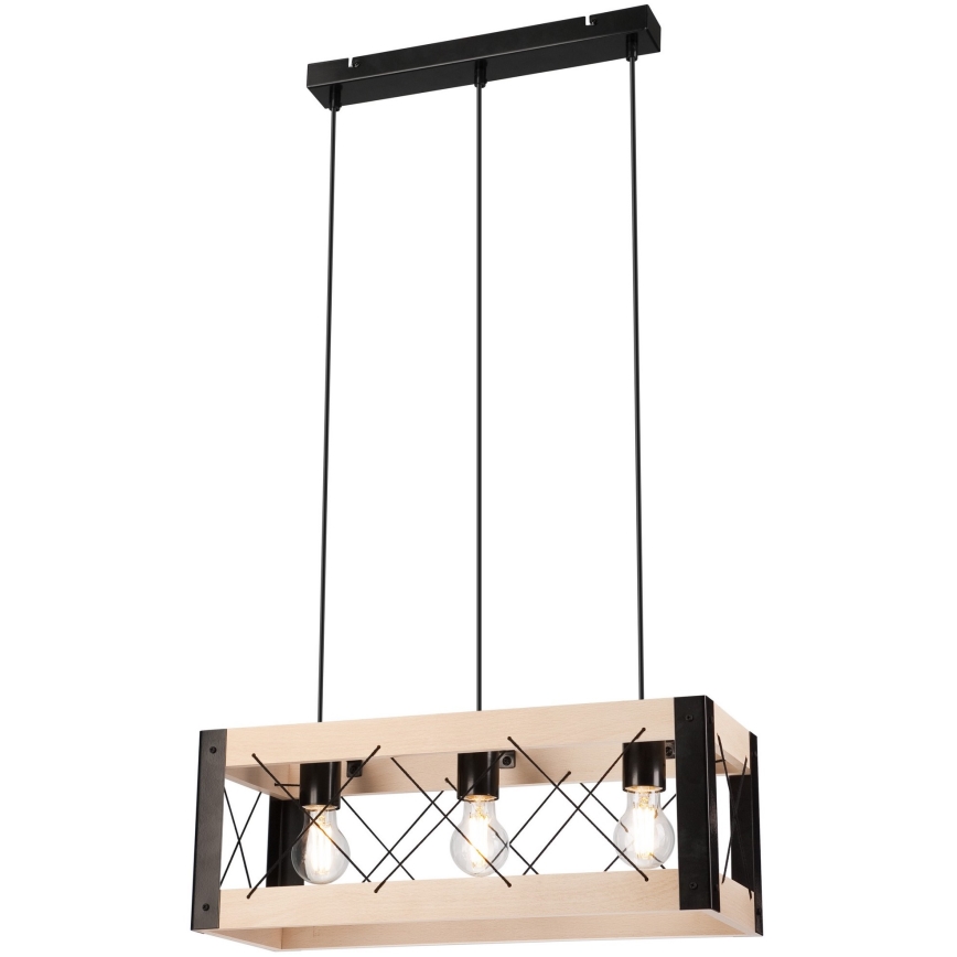 Chandelier on a string FRIDA 3xE27/60W/230V black/beige beech