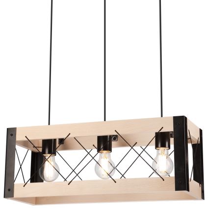 Chandelier on a string FRIDA 3xE27/60W/230V black/beige beech