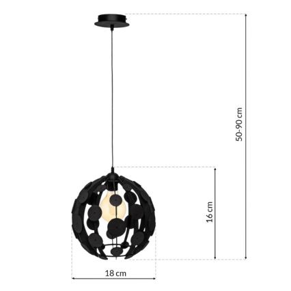 Chandelier on a string GAIA 1xE27/60W/230V black Ø 18 cm