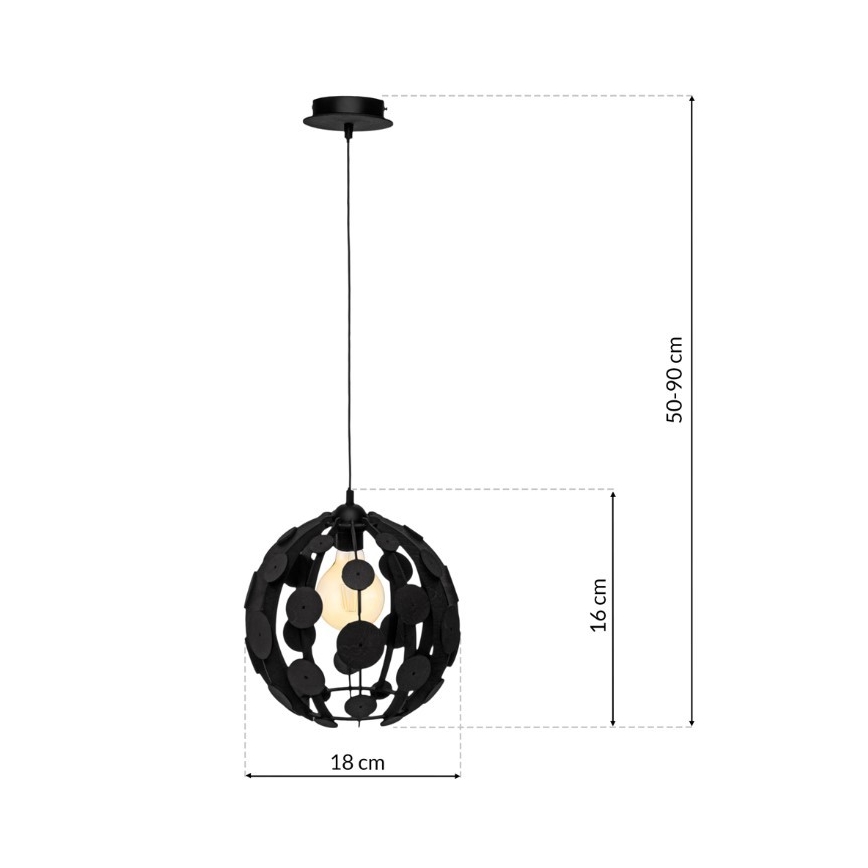 Chandelier on a string GAIA 1xE27/60W/230V black Ø 18 cm