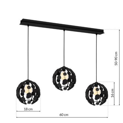 Chandelier on a string GAIA 3xE27/60W/230V black/brown