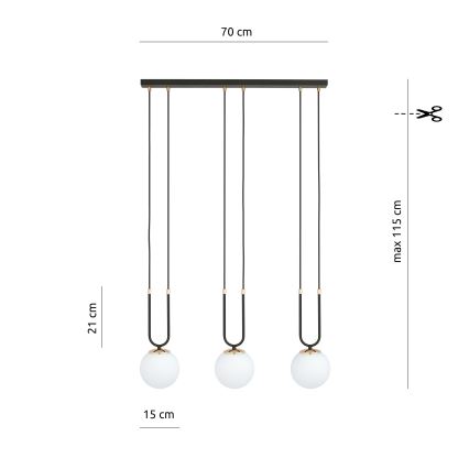 Chandelier on a string GLAM 3xE14/10W/230V black