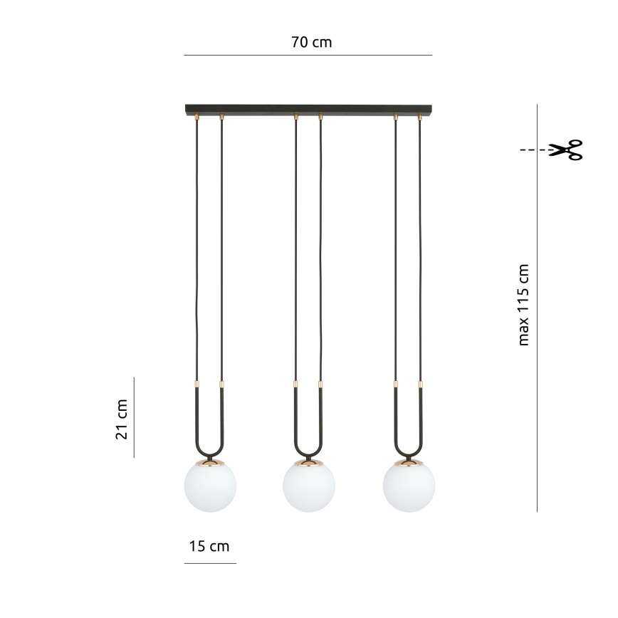 Chandelier on a string GLAM 3xE14/10W/230V black