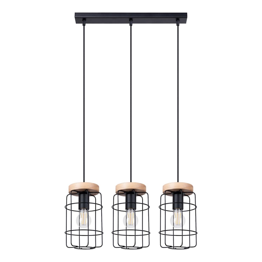 Chandelier on a string GOTTO 3xE27/15W/230V black/beech