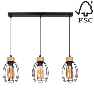 Chandelier on a string GUNNAR 3xE27/60W/230V oak - FSC certified