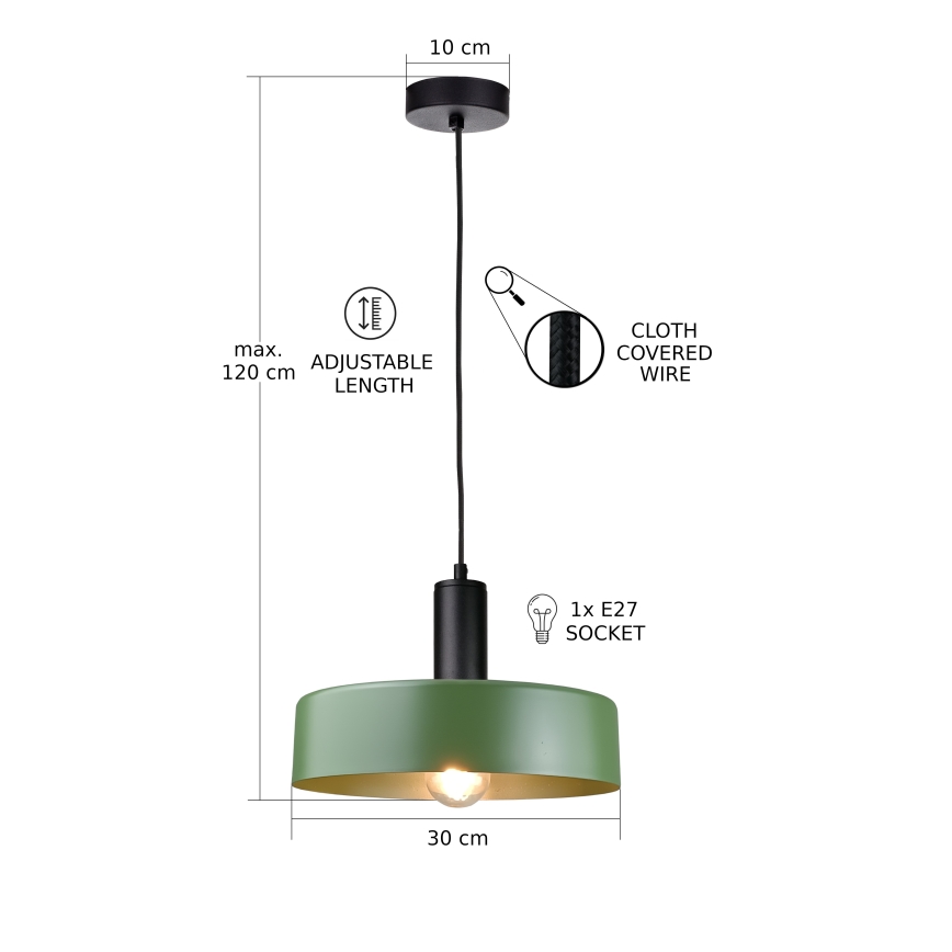 Chandelier on a string HAKI 1xE27/60W/230V green/black
