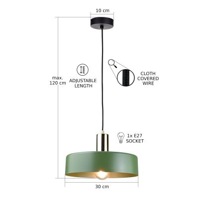 Chandelier on a string HAKI 1xE27/60W/230V green/black/shiny chrome