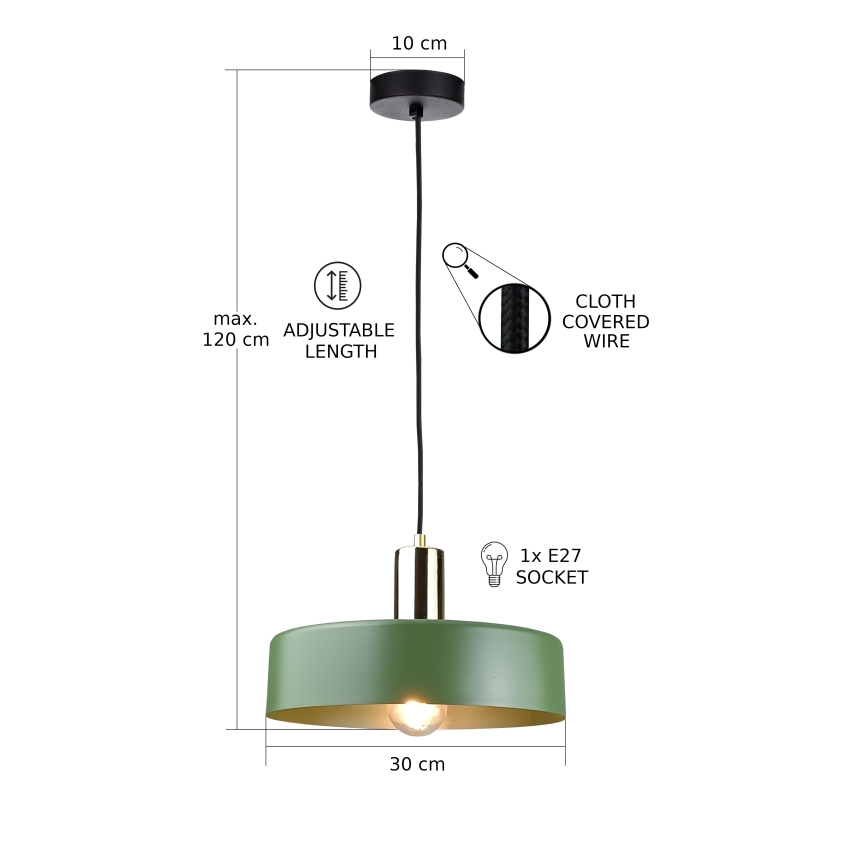 Chandelier on a string HAKI 1xE27/60W/230V green/black/shiny chrome