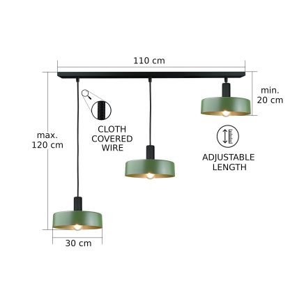 Chandelier on a string HAKI 3xE27/60W/230V green/black