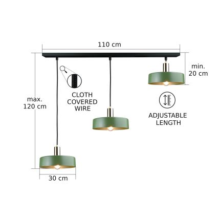 Chandelier on a string HAKI 3xE27/60W/230V green/black/shiny chrome