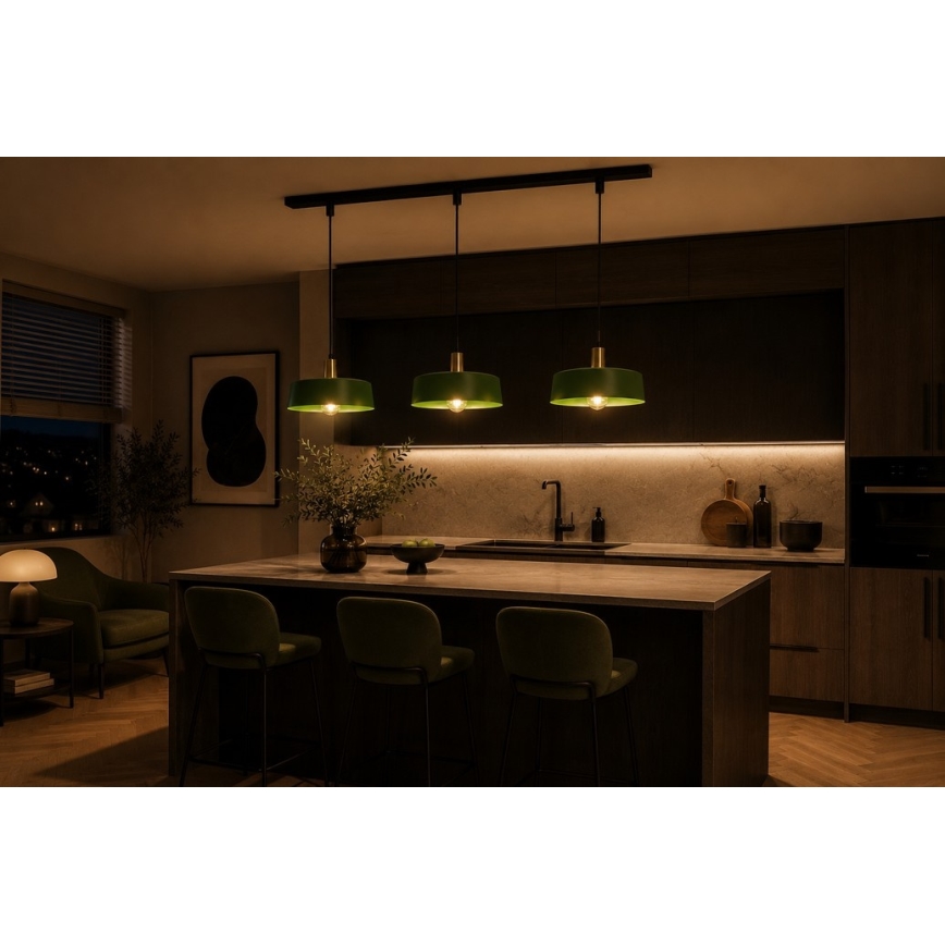 Chandelier on a string HAKI 3xE27/60W/230V green/black/shiny chrome