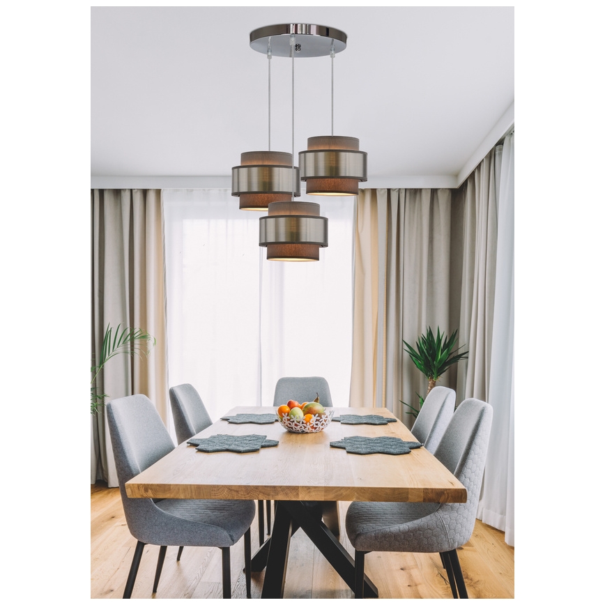 Chandelier on a string HARE 3xE27/60W/230V grey/matte chrome