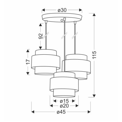 Chandelier on a string HARE 3xE27/60W/230V grey/matte chrome