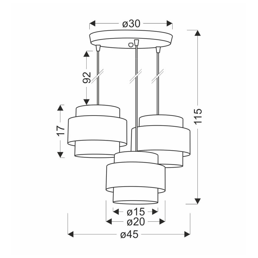 Chandelier on a string HARE 3xE27/60W/230V grey/matte chrome