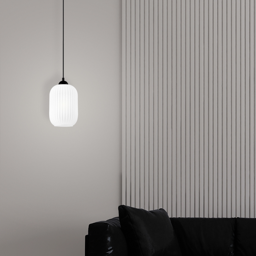 Chandelier on a string HARMA 1xE27/15W/230V d. 14 cm white/black