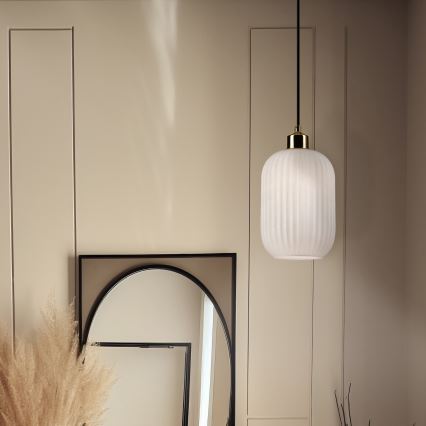 Chandelier on a string HARMA 1xE27/15W/230V d. 14 cm white/gold