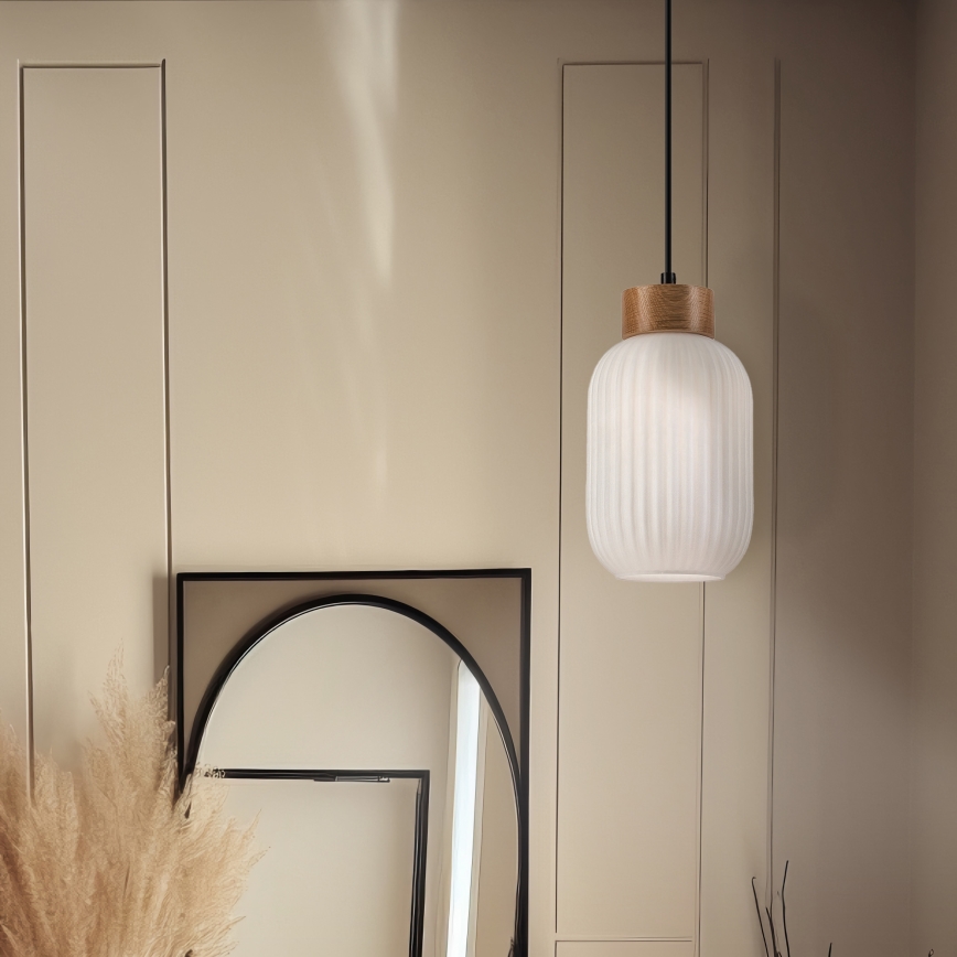 Chandelier on a string HARMONY 1xE27/15W/230V d. 14 cm white/oak