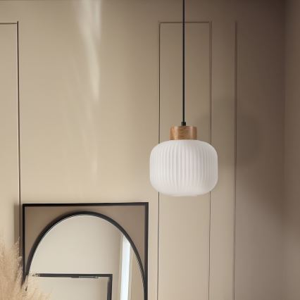 Chandelier on a string HARMONY 1xE27/15W/230V d. 20 cm white/oak