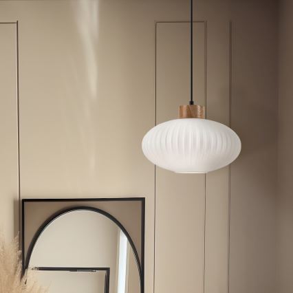 Chandelier on a string HARMONY 1xE27/15W/230V d. 30 cm white/oak