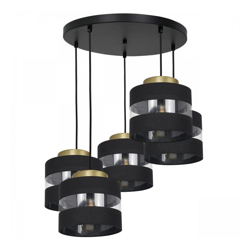 Chandelier on a string HAVARD 5xE27/60W/230V black/brass round