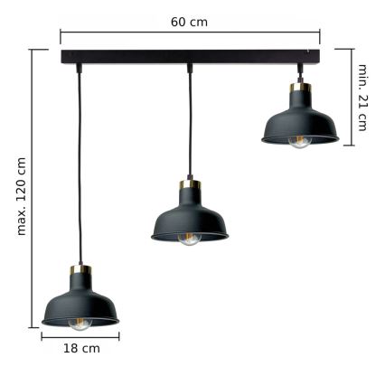 Chandelier on a string HEBE 3xE27/60W/230V black