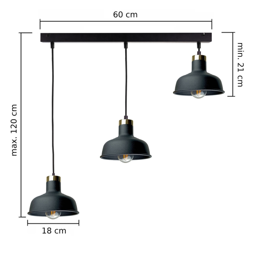 Chandelier on a string HEBE 3xE27/60W/230V black
