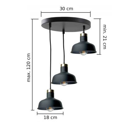 Chandelier on a string HEBE 3xE27/60W/230V black