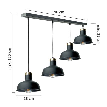 Chandelier on a string HEBE 4xE27/60W/230V black