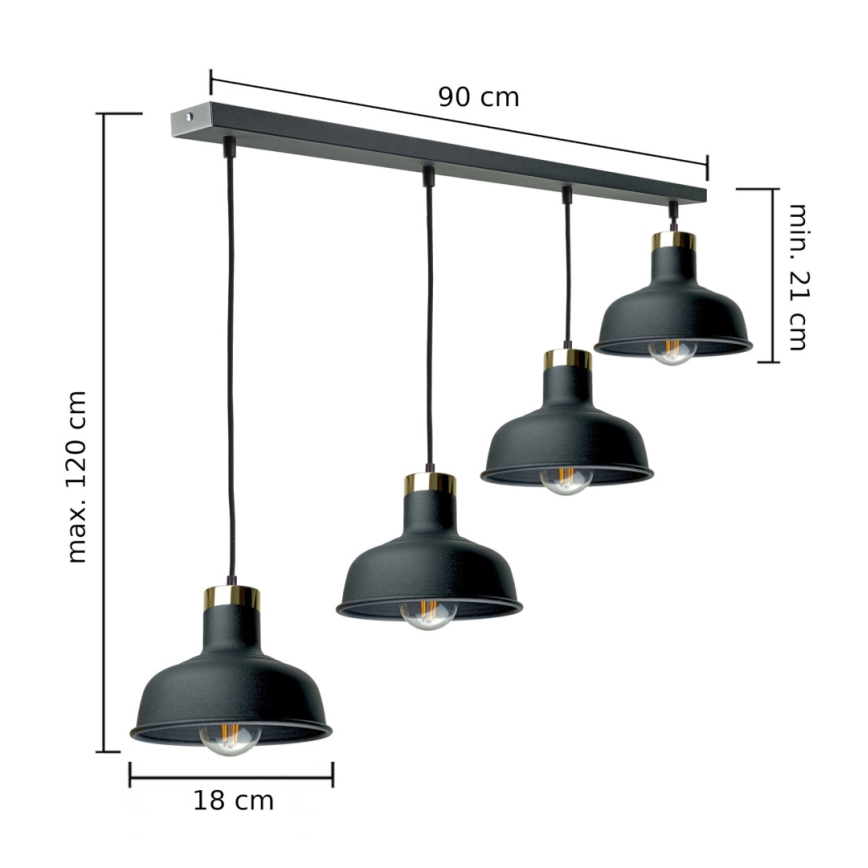 Chandelier on a string HEBE 4xE27/60W/230V black
