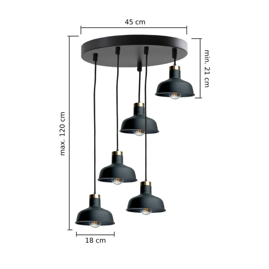 Chandelier on a string HEBE 5xE27/60W/230V black