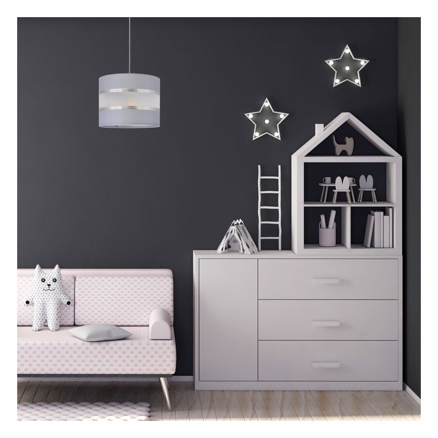 Chandelier on a string HELEN 1xE27/15W/230V d. 20 cm grey/silver