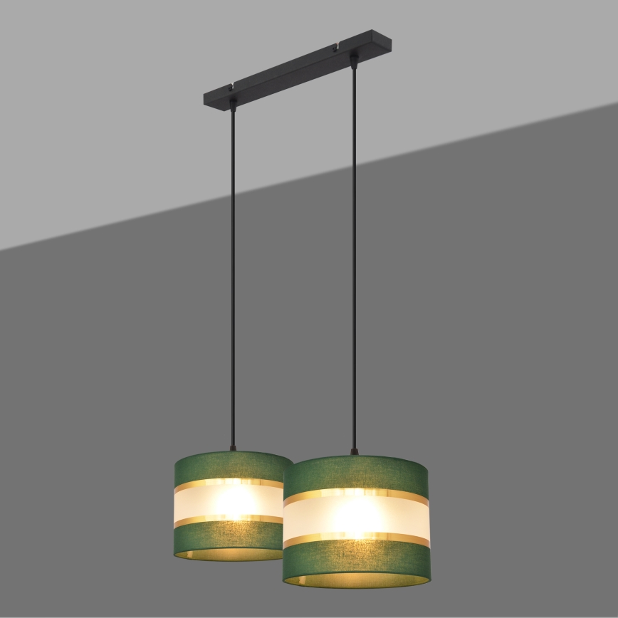 Chandelier on a string HELEN 2xE27/15W/230V green/gold