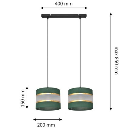 Chandelier on a string HELEN 2xE27/15W/230V green/gold