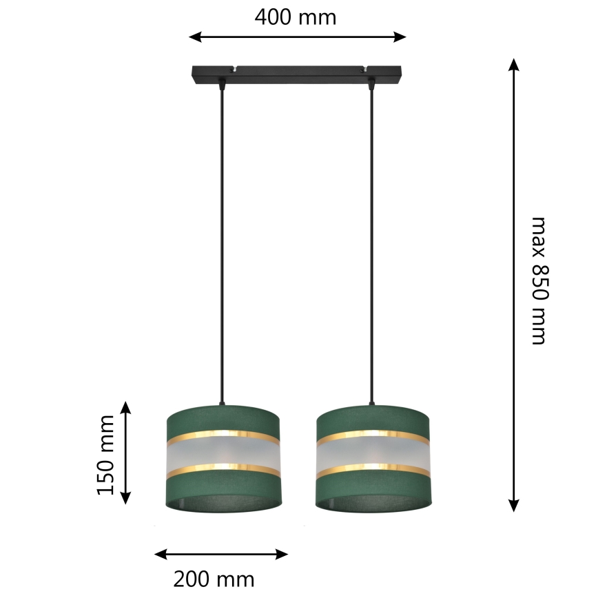 Chandelier on a string HELEN 2xE27/15W/230V green/gold