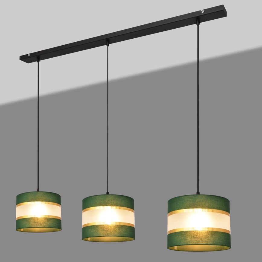 Chandelier on a string HELEN 3xE27/15W/230V green/gold